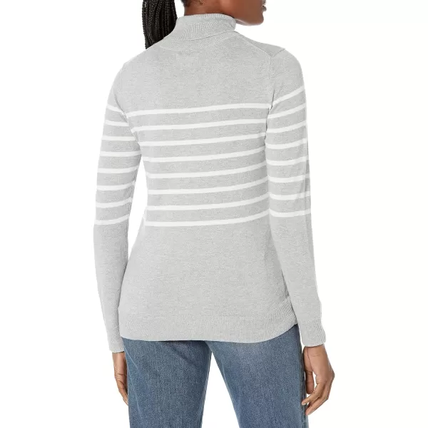 Amazon Essentials Womens ClassicFit Lightweight LongSleeve Turtleneck Sweater Available in Plus SizeLight Grey HeatherWhite Placed Stripe