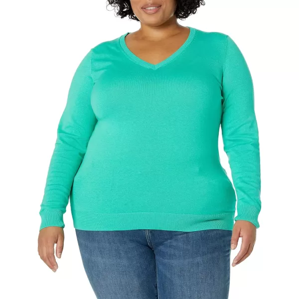 Amazon Essentials Womens ClassicFit Lightweight LongSleeve VNeck Sweater Available in Plus SizeBright Green