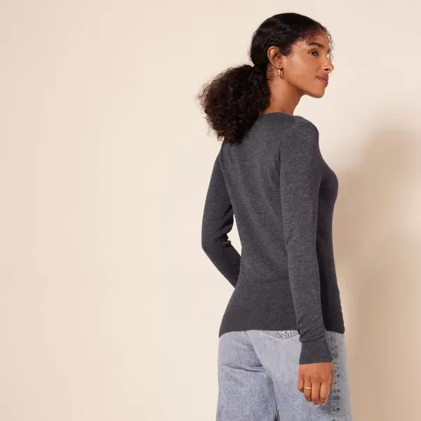 Amazon Essentials Womens ClassicFit Lightweight LongSleeve VNeck Sweater Available in Plus SizeCharcoal Heather