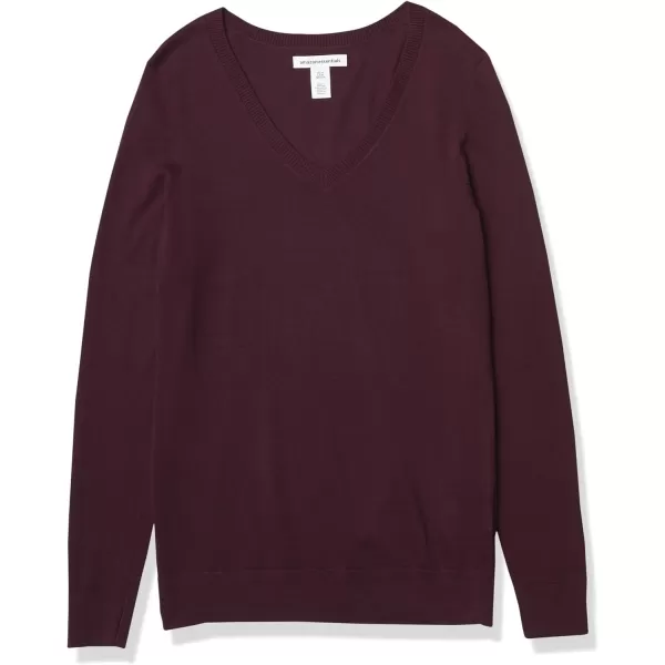 Amazon Essentials Womens ClassicFit Lightweight LongSleeve VNeck Sweater Available in Plus SizeDark Burgundy