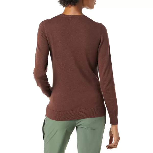 Amazon Essentials Womens ClassicFit Lightweight LongSleeve VNeck Sweater Available in Plus SizeDark Chestnut Brown Heather