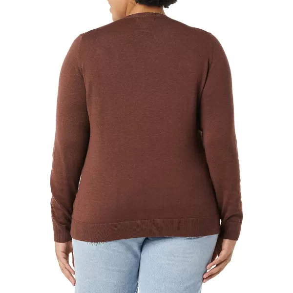 Amazon Essentials Womens ClassicFit Lightweight LongSleeve VNeck Sweater Available in Plus SizeDark Chestnut Brown Heather