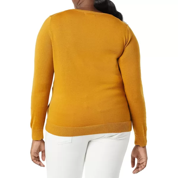 Amazon Essentials Womens ClassicFit Lightweight LongSleeve VNeck Sweater Available in Plus SizeDark Golden Yellow