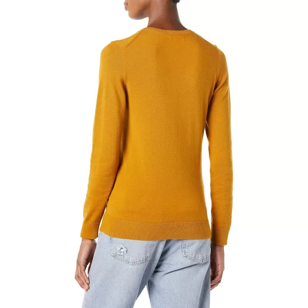 Amazon Essentials Womens ClassicFit Lightweight LongSleeve VNeck Sweater Available in Plus SizeDark Golden Yellow