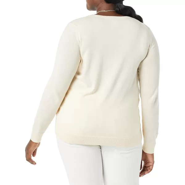 Amazon Essentials Womens ClassicFit Lightweight LongSleeve VNeck Sweater Available in Plus SizeEcru