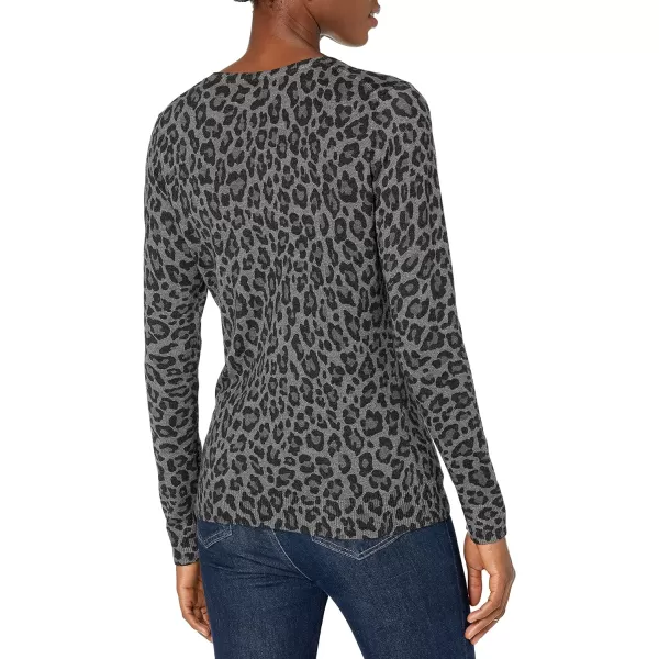 Amazon Essentials Womens ClassicFit Lightweight LongSleeve VNeck Sweater Available in Plus SizeGrey Heather Leopard Print