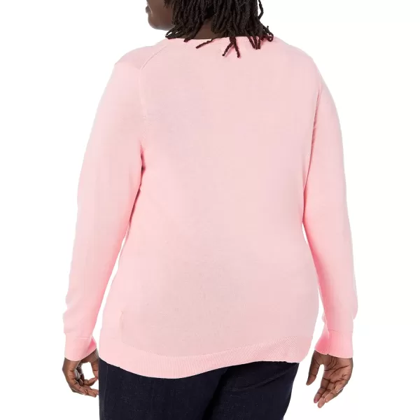 Amazon Essentials Womens ClassicFit Lightweight LongSleeve VNeck Sweater Available in Plus SizeLight Pink