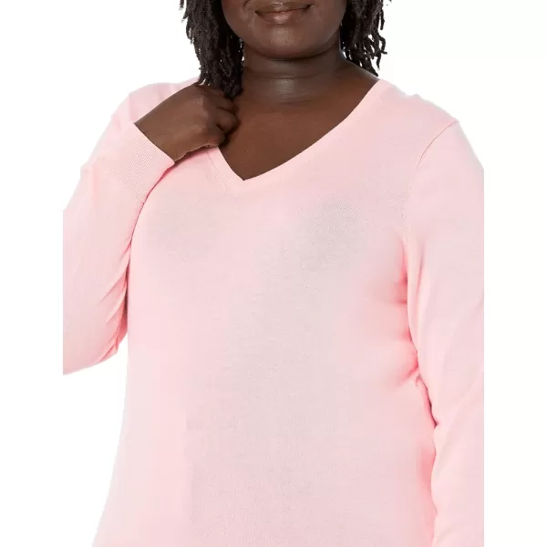 Amazon Essentials Womens ClassicFit Lightweight LongSleeve VNeck Sweater Available in Plus SizeLight Pink