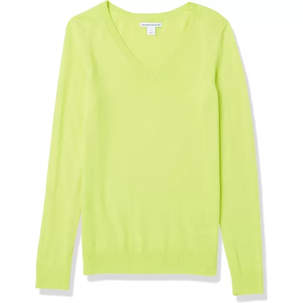 Amazon Essentials Womens ClassicFit Lightweight LongSleeve VNeck Sweater Available in Plus SizeLime Green