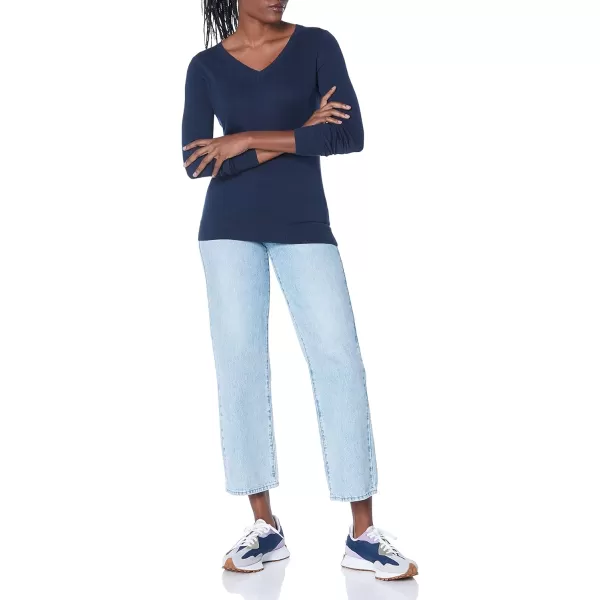 Amazon Essentials Womens ClassicFit Lightweight LongSleeve VNeck Sweater Available in Plus SizeNavy