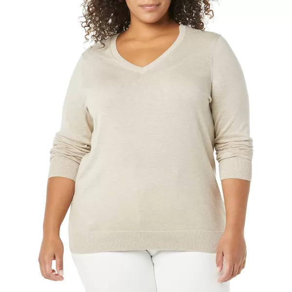 Amazon Essentials Womens ClassicFit Lightweight LongSleeve VNeck Sweater Available in Plus SizeOatmeal Heather