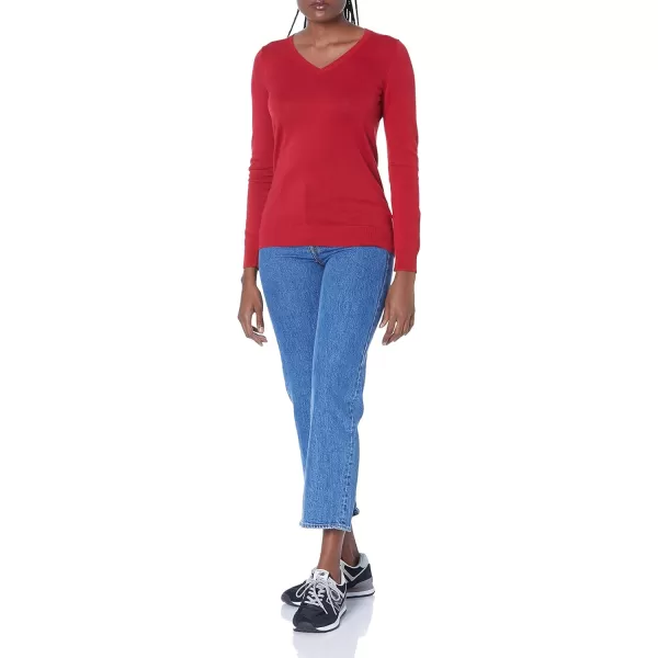 Amazon Essentials Womens ClassicFit Lightweight LongSleeve VNeck Sweater Available in Plus SizeRed