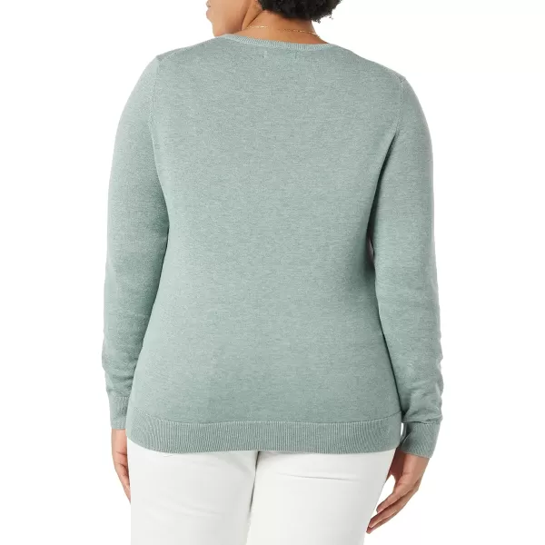 Amazon Essentials Womens ClassicFit Lightweight LongSleeve VNeck Sweater Available in Plus SizeSage Green Heather