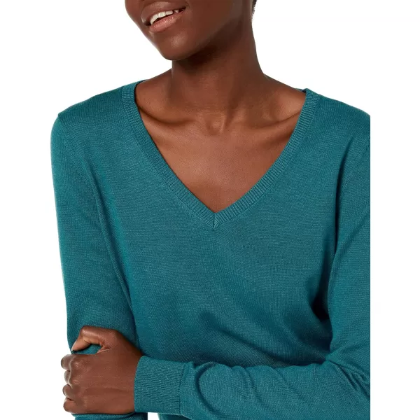 Amazon Essentials Womens ClassicFit Lightweight LongSleeve VNeck Sweater Available in Plus SizeTeal Blue