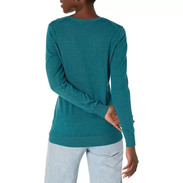 Amazon Essentials Womens ClassicFit Lightweight LongSleeve VNeck Sweater Available in Plus SizeTeal Blue