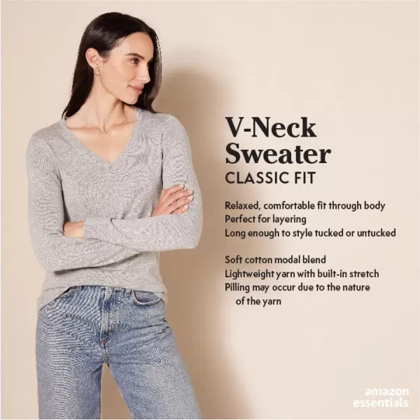 Amazon Essentials Womens ClassicFit Lightweight LongSleeve VNeck Sweater Available in Plus SizeTeal Blue Heather