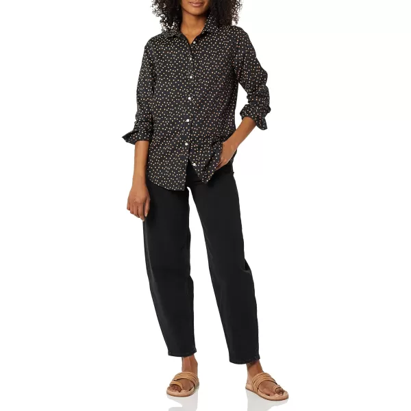 Amazon Essentials Womens ClassicFit LongSleeve ButtonDown Poplin ShirtBlack Rust Dots