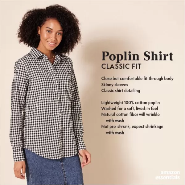 Amazon Essentials Womens ClassicFit LongSleeve ButtonDown Poplin ShirtBlack Rust Dots