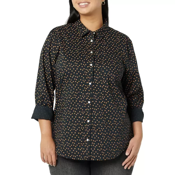 Amazon Essentials Womens ClassicFit LongSleeve ButtonDown Poplin ShirtBlack Rust Dots