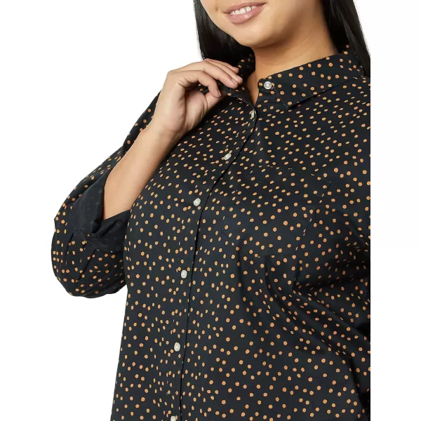 Amazon Essentials Womens ClassicFit LongSleeve ButtonDown Poplin ShirtBlack Rust Dots