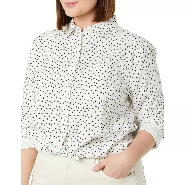 Amazon Essentials Womens ClassicFit LongSleeve ButtonDown Poplin ShirtBlack White Dots