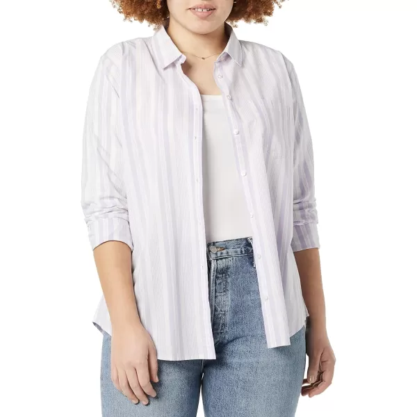 Amazon Essentials Womens ClassicFit LongSleeve ButtonDown Poplin ShirtLilac White Variegated Stripe