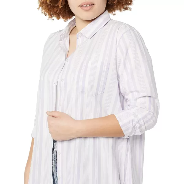 Amazon Essentials Womens ClassicFit LongSleeve ButtonDown Poplin ShirtLilac White Variegated Stripe