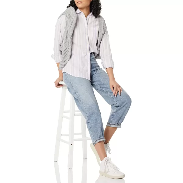 Amazon Essentials Womens ClassicFit LongSleeve ButtonDown Poplin ShirtLilac White Variegated Stripe