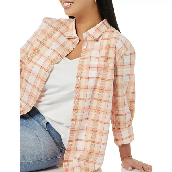 Amazon Essentials Womens ClassicFit LongSleeve ButtonDown Poplin ShirtPink Red Plaid