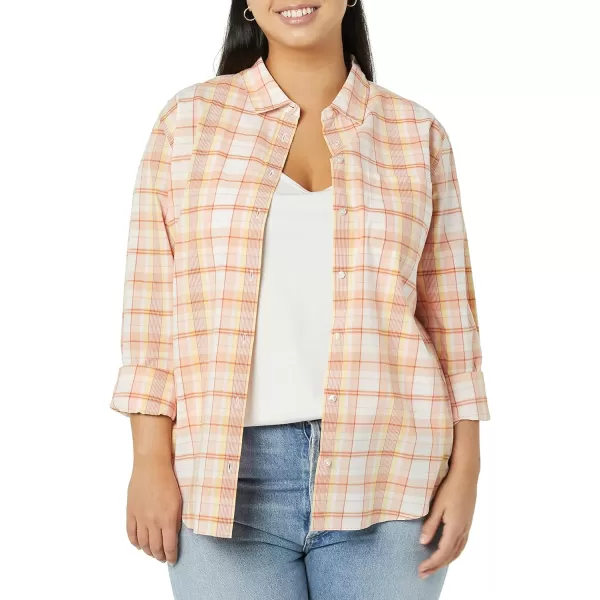 Amazon Essentials Womens ClassicFit LongSleeve ButtonDown Poplin ShirtPink Red Plaid