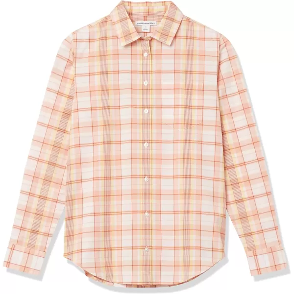 Amazon Essentials Womens ClassicFit LongSleeve ButtonDown Poplin ShirtPink Red Plaid