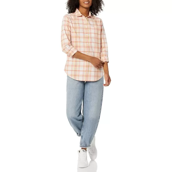 Amazon Essentials Womens ClassicFit LongSleeve ButtonDown Poplin ShirtPink Red Plaid