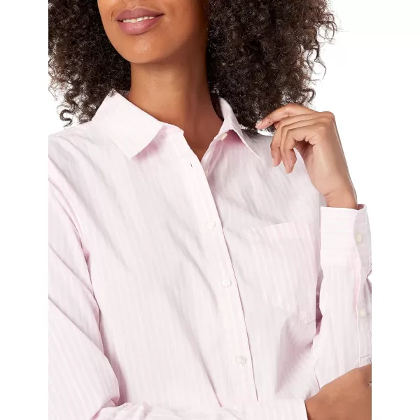 Amazon Essentials Womens ClassicFit LongSleeve ButtonDown Poplin ShirtPink Stripe