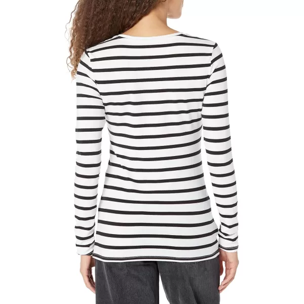 Amazon Essentials Womens ClassicFit LongSleeve Crewneck TShirt Available in Plus SizeBlackWhite Stripe