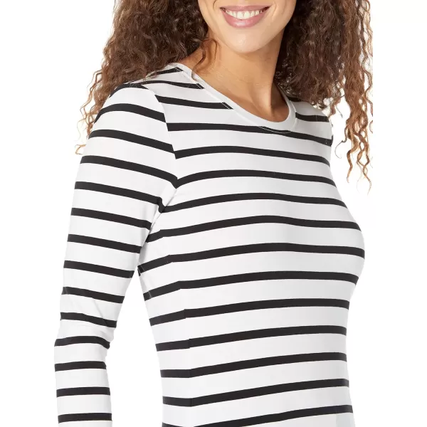 Amazon Essentials Womens ClassicFit LongSleeve Crewneck TShirt Available in Plus SizeBlackWhite Stripe