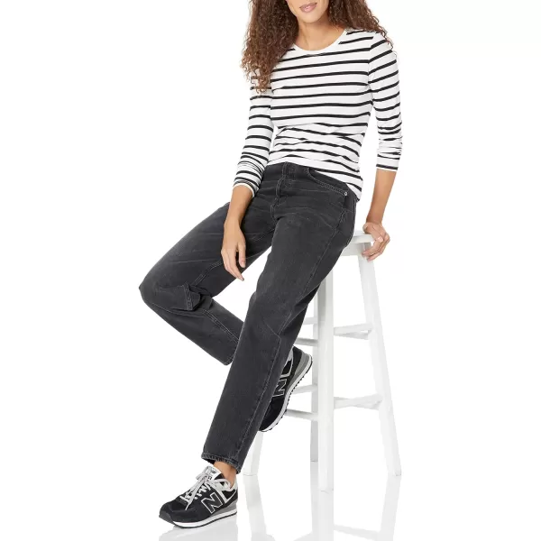 Amazon Essentials Womens ClassicFit LongSleeve Crewneck TShirt Available in Plus SizeBlackWhite Stripe