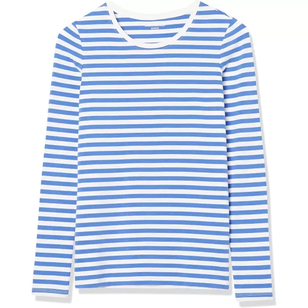 Amazon Essentials Womens ClassicFit LongSleeve Crewneck TShirt Available in Plus SizeBlue White Stripe