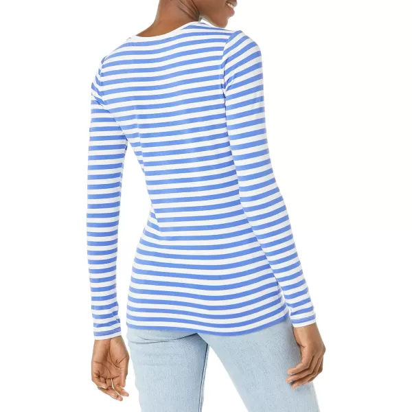 Amazon Essentials Womens ClassicFit LongSleeve Crewneck TShirt Available in Plus SizeBlue White Stripe