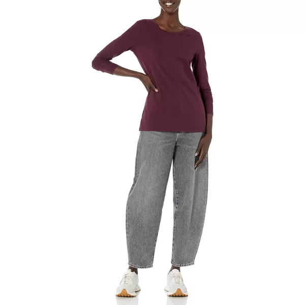 Amazon Essentials Womens ClassicFit LongSleeve Crewneck TShirt Available in Plus SizeBurgundy