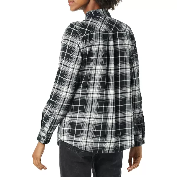 Amazon Essentials Womens ClassicFit LongSleeve Lightweight Plaid Flannel ShirtBlack White Plaid