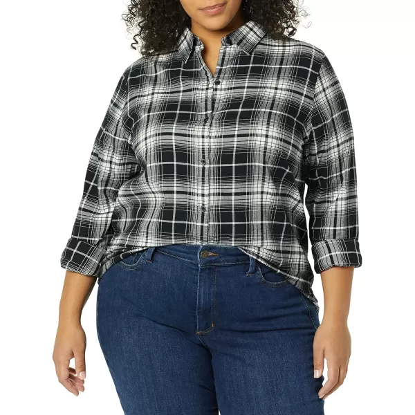 Amazon Essentials Womens ClassicFit LongSleeve Lightweight Plaid Flannel ShirtBlack White Plaid