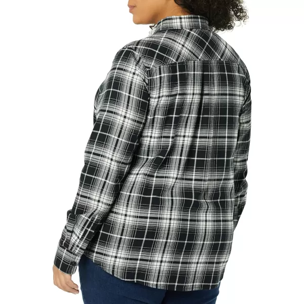 Amazon Essentials Womens ClassicFit LongSleeve Lightweight Plaid Flannel ShirtBlack White Plaid