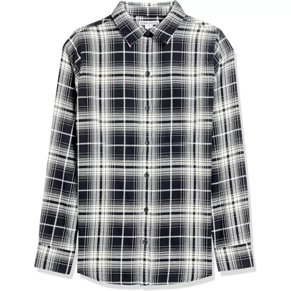 Amazon Essentials Womens ClassicFit LongSleeve Lightweight Plaid Flannel ShirtBlack White Plaid