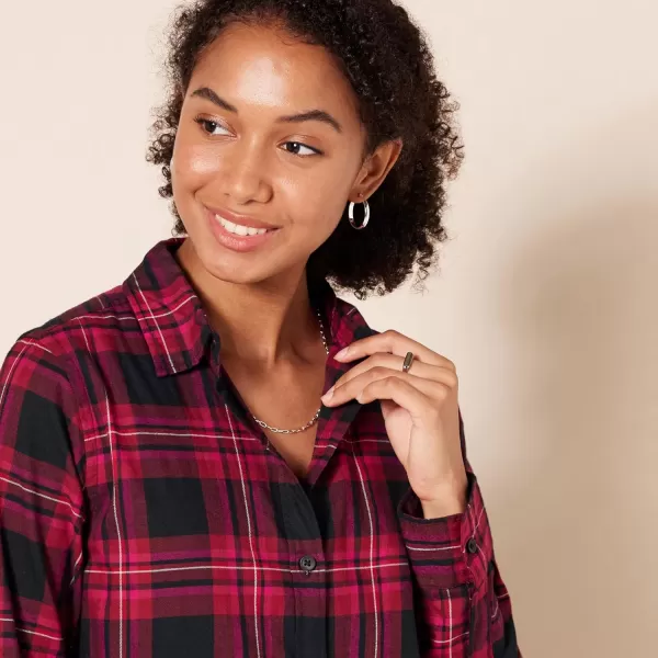 Amazon Essentials Womens ClassicFit LongSleeve Lightweight Plaid Flannel ShirtBlackPink Chelsea Tartan
