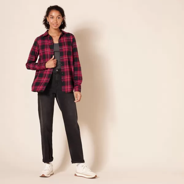 Amazon Essentials Womens ClassicFit LongSleeve Lightweight Plaid Flannel ShirtBlackPink Chelsea Tartan