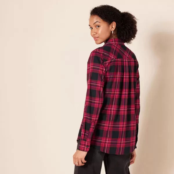 Amazon Essentials Womens ClassicFit LongSleeve Lightweight Plaid Flannel ShirtBlackPink Chelsea Tartan