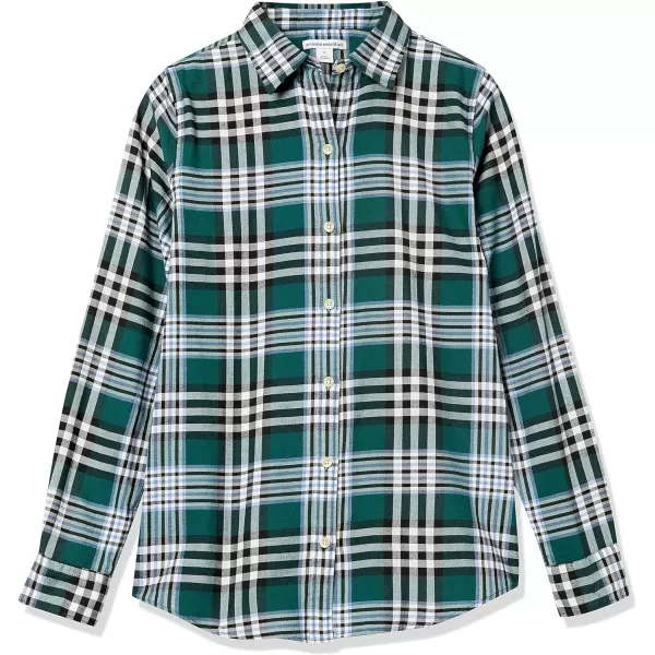 Amazon Essentials Womens ClassicFit LongSleeve Lightweight Plaid Flannel ShirtDark Green Kilt Plaid