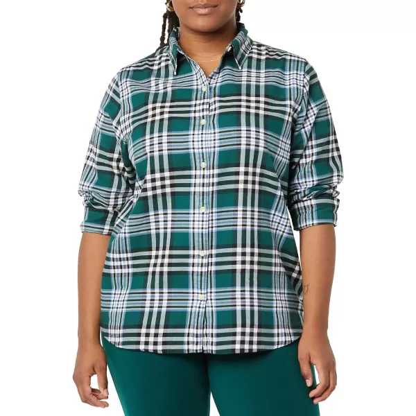 Amazon Essentials Womens ClassicFit LongSleeve Lightweight Plaid Flannel ShirtDark Green Kilt Plaid