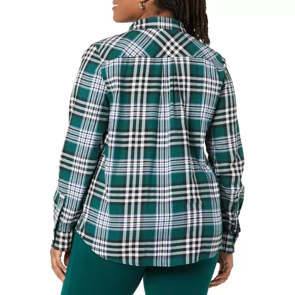 Amazon Essentials Womens ClassicFit LongSleeve Lightweight Plaid Flannel ShirtDark Green Kilt Plaid