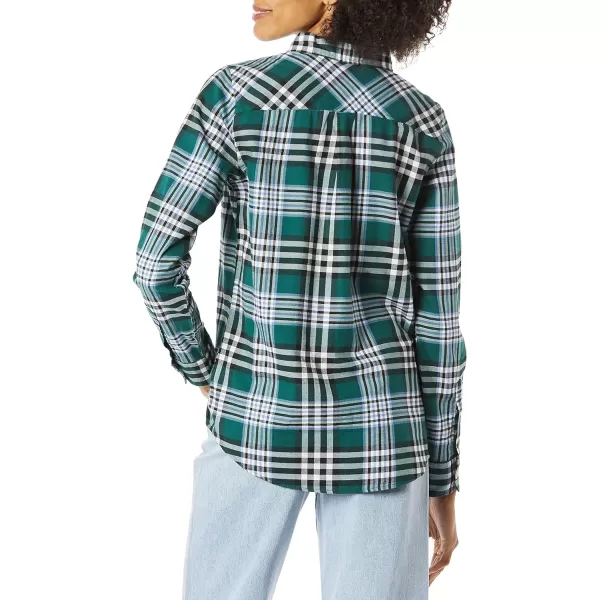 Amazon Essentials Womens ClassicFit LongSleeve Lightweight Plaid Flannel ShirtDark Green Kilt Plaid